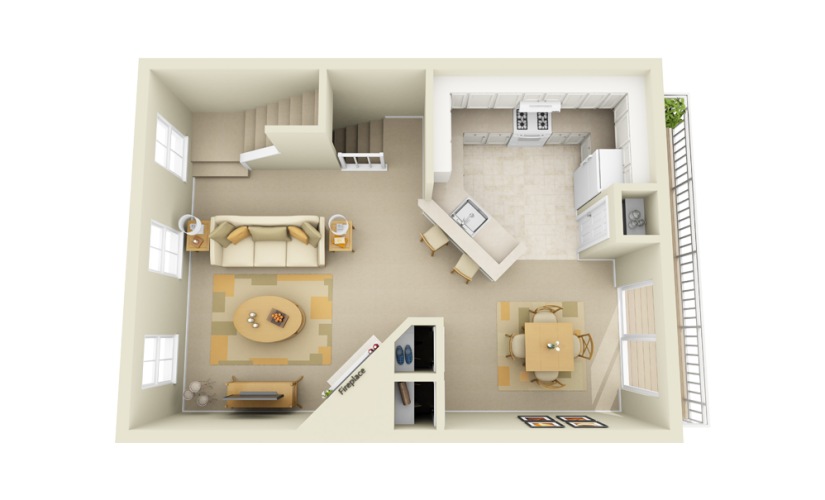 Amelia Classic - 2 bedroom floorplan layout with 2 bathrooms and 1264 square feet