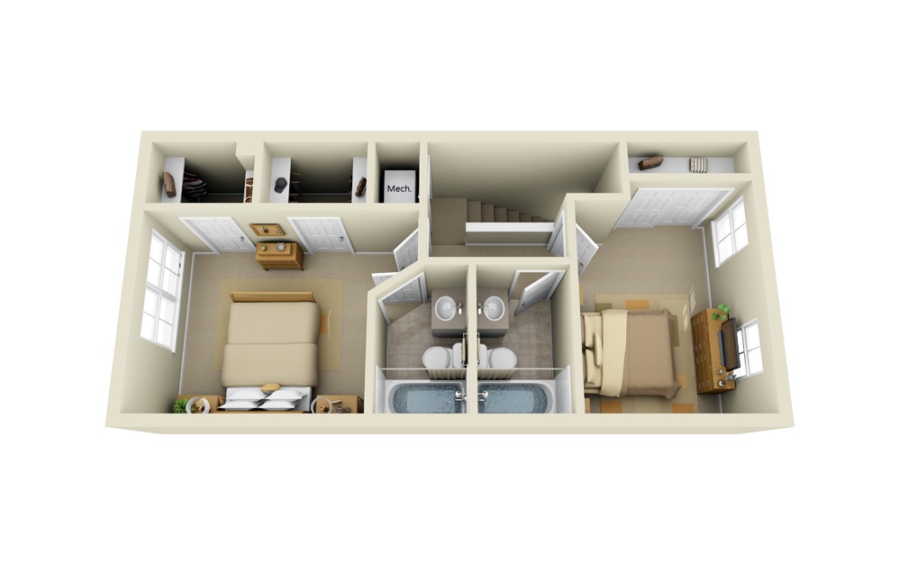 Caroline - 2 bedroom floorplan layout with 2 baths and 1292 square feet. (Level 2)
