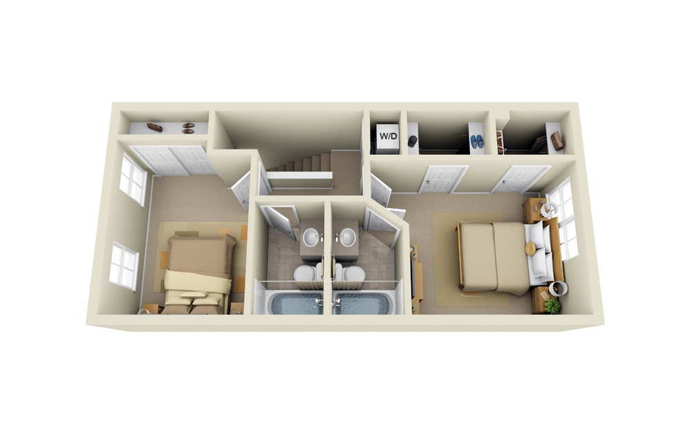 Essex - 2 bedroom floorplan layout with 2 baths and 1292 square feet. (Level 2)